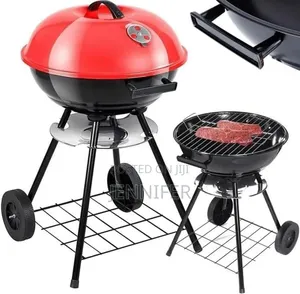 Portable Red Kettle Trolley BBQ Grill Charcoal Barbecue
