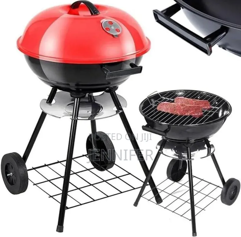 Portable Red Kettle Trolley BBQ Grill Charcoal Barbecue