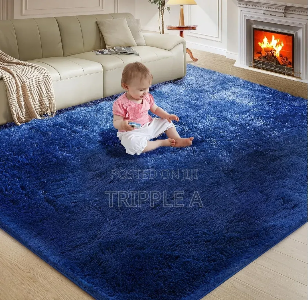 Fluffy Blue Area Rug Large