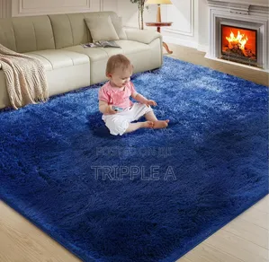 Fluffy Blue Area Rug Large