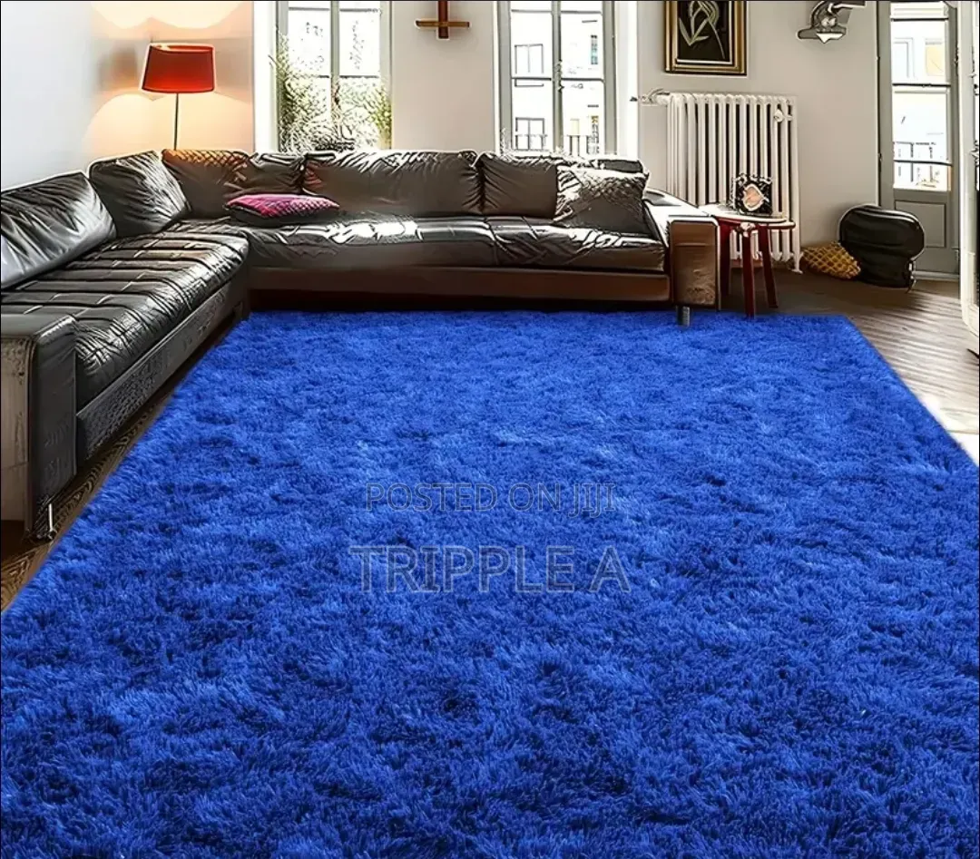 Fluffy Blue Area Rug Large