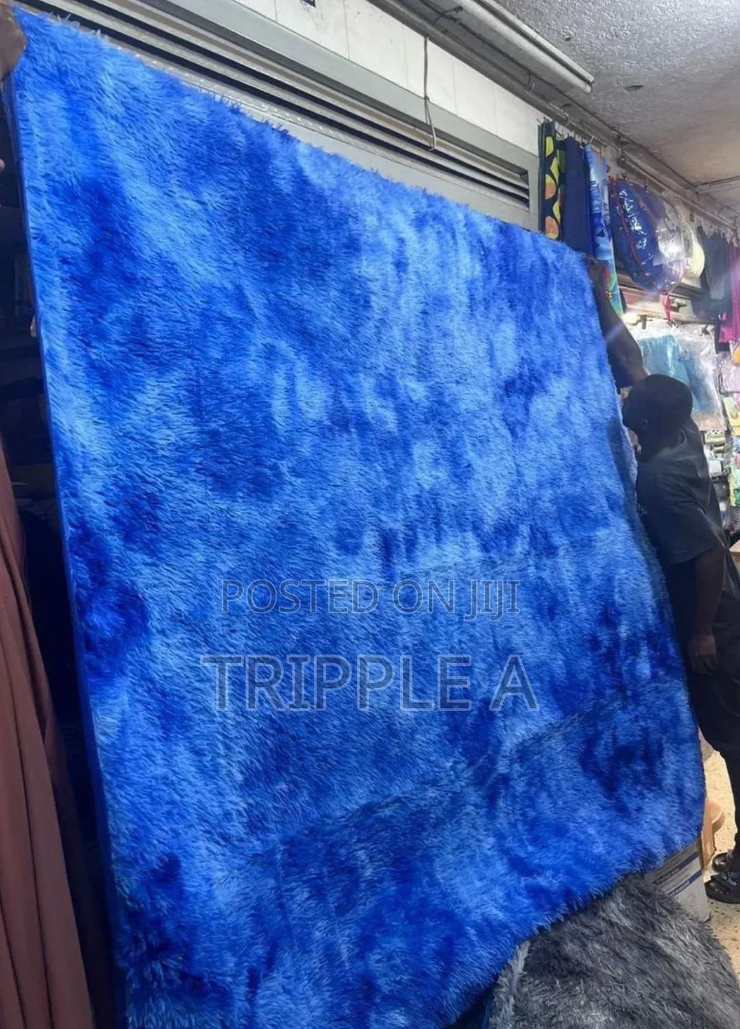 Fluffy Blue Area Rug Large