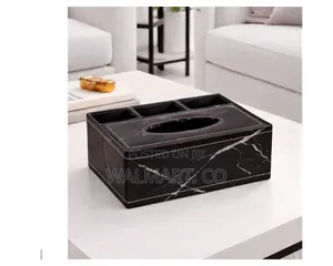 PU Leather Tissue Box Holder With Desk Organizer, Multipurpose