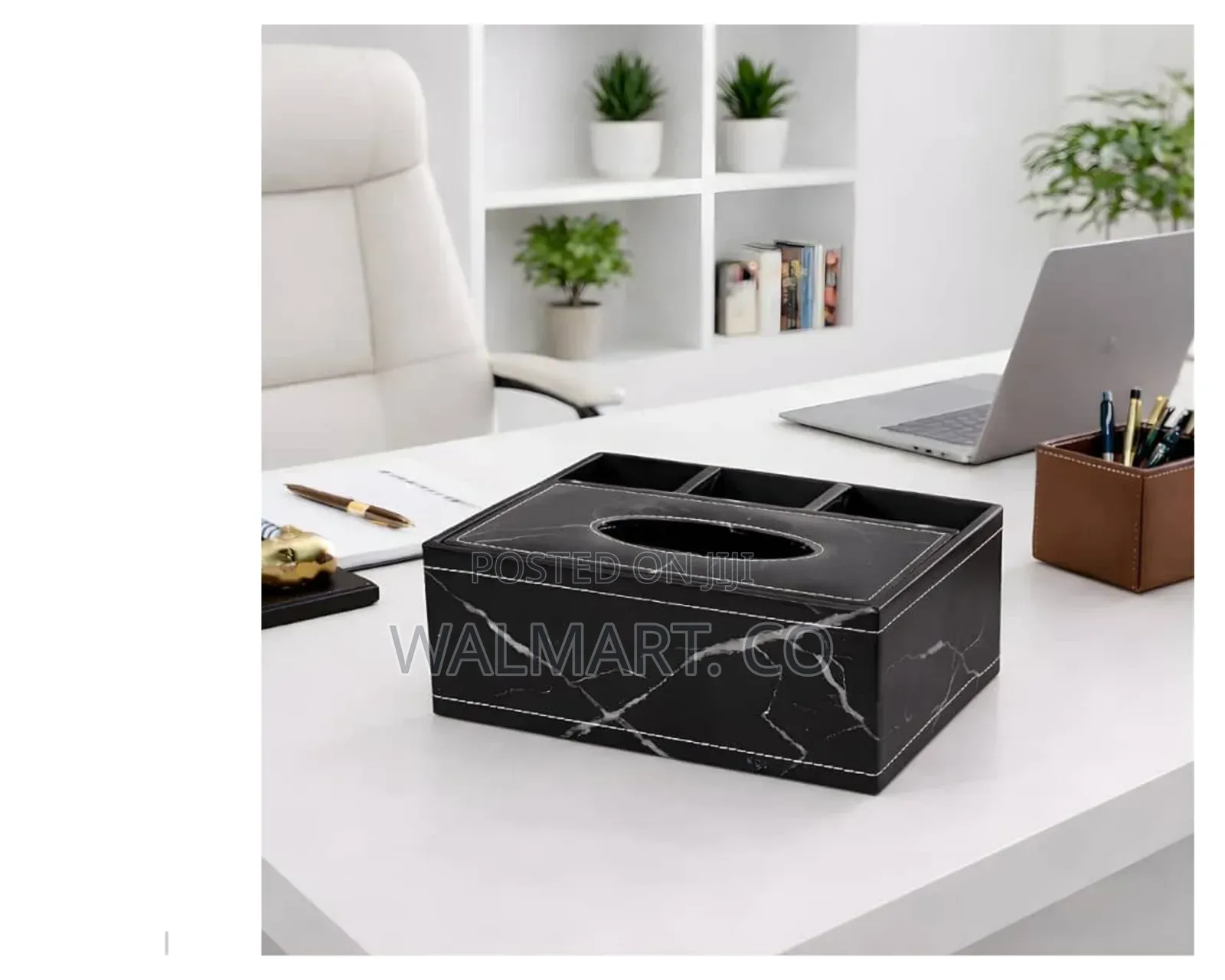 PU Leather Tissue Box Holder With Desk Organizer, Multipurpose