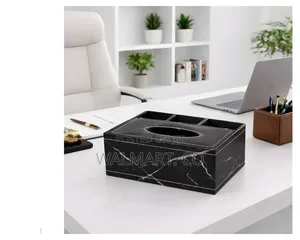 PU Leather Tissue Box Holder With Desk Organizer, Multipurpose