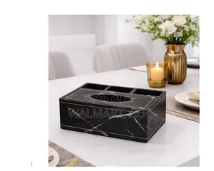 PU Leather Tissue Box Holder With Desk Organizer, Multipurpose