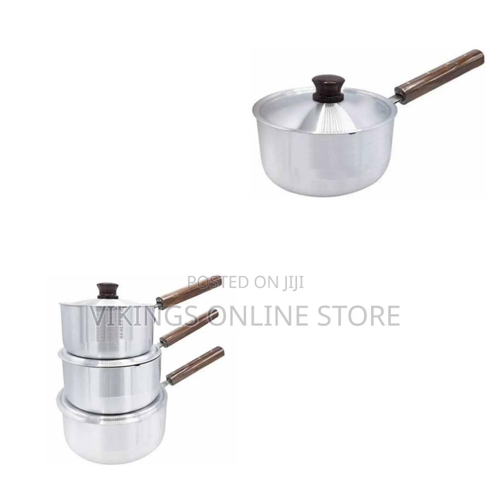 6 Piece Stainless Steel Saucepans Cookware Pot With Wooden Handles