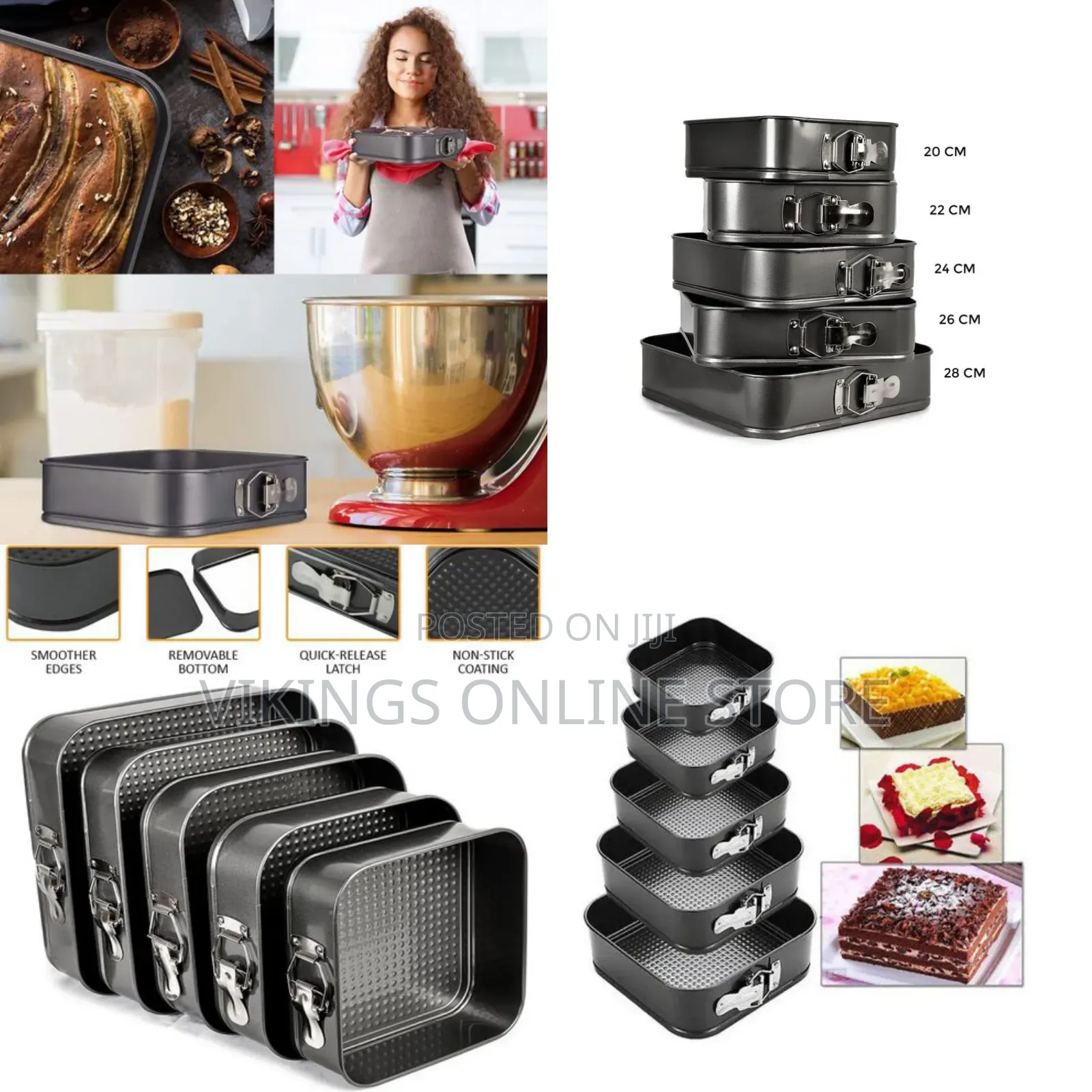 5pc Non Stick Spring Form Cake Mould Pan Baking Bake Square