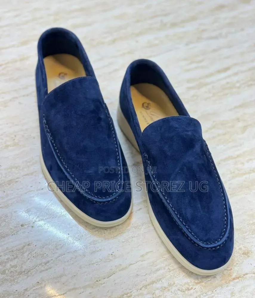 Loro Piana Men's Easy-Wear Suede Loafers in Blue