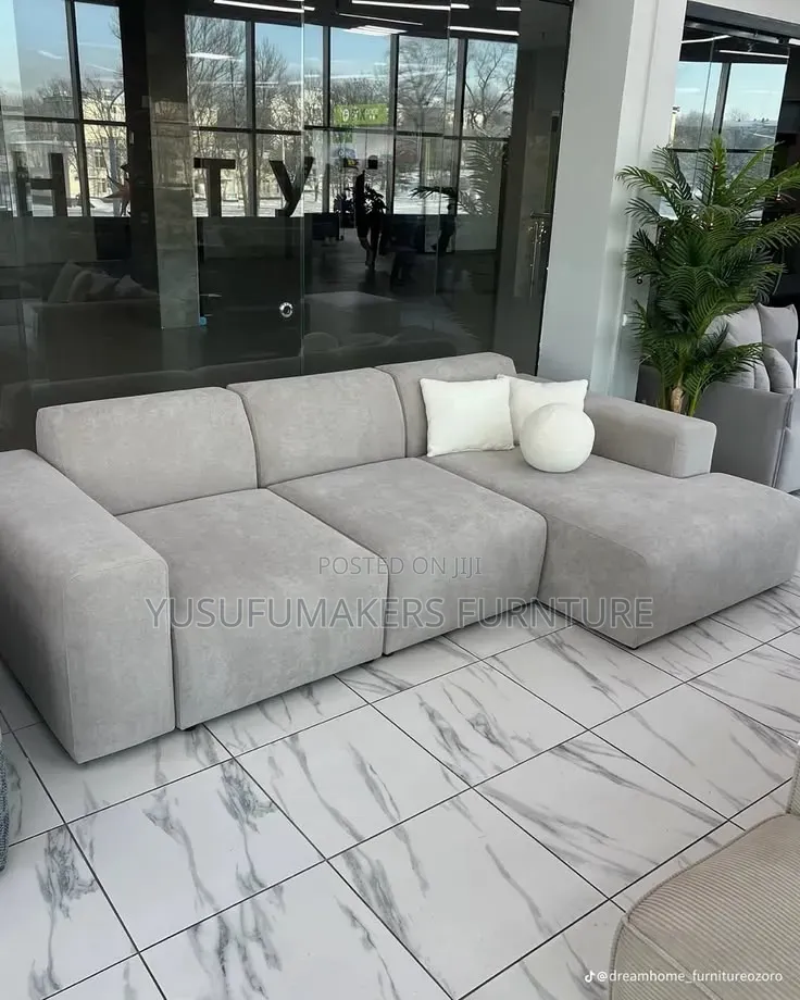Five Seater L Shaped Sofa Set in Grey Colour