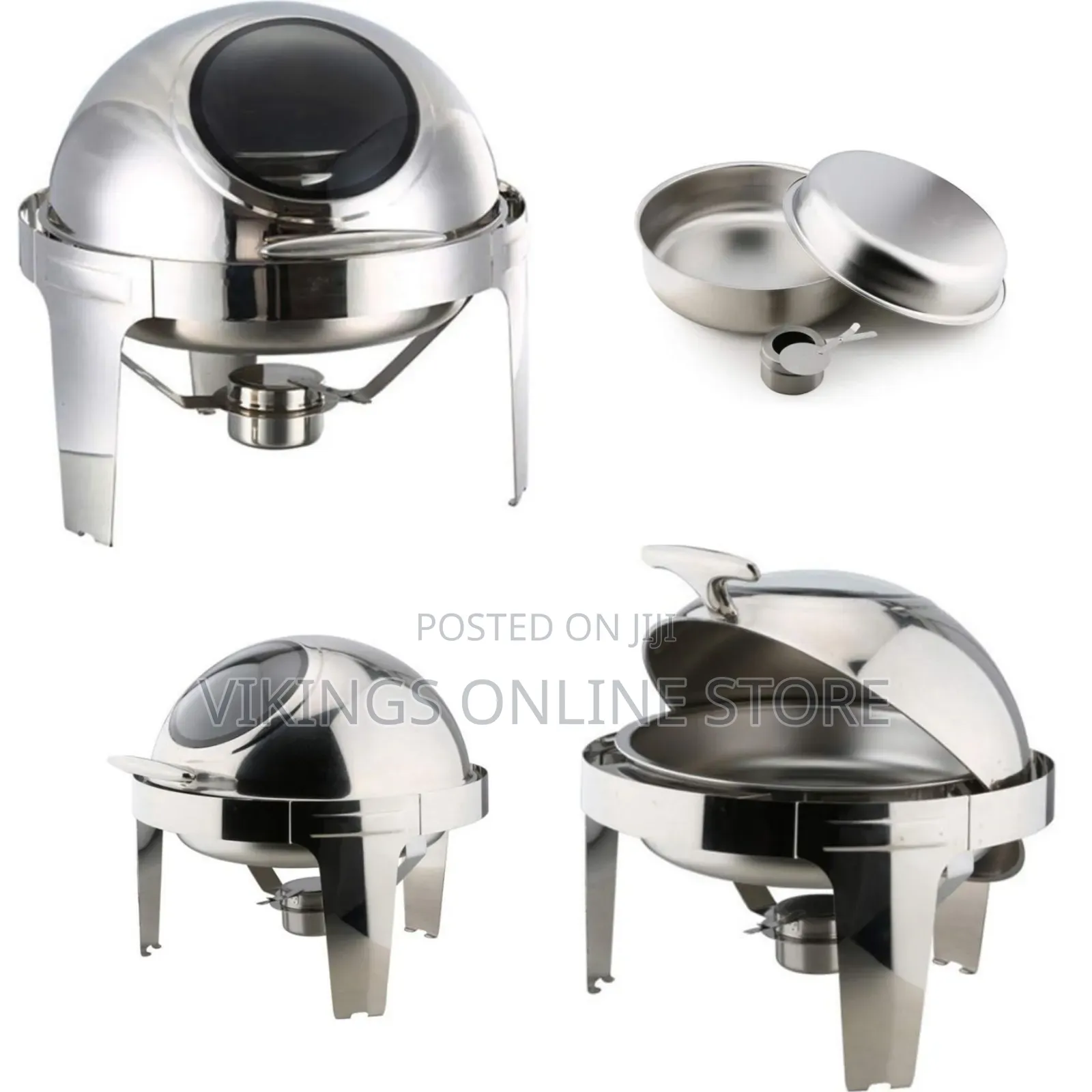 6.6L Round Roll Top Glass Window Stainless Steel Chafing Dish Food