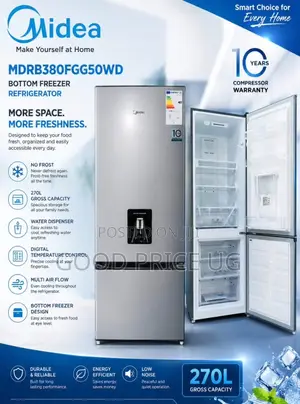 Midea MDRB380FGG50WD Bottom Freezer Refrigerator, 270L