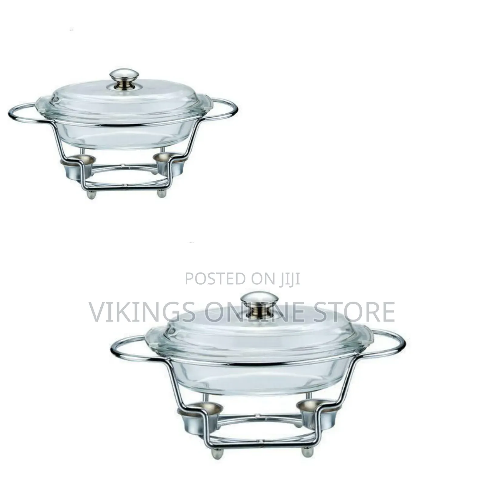 Oval Glass Soup Chafing Serving Dish Warmer With Stand- Colorles