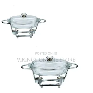 Oval Glass Soup Chafing Serving Dish Warmer With Stand- Colorles