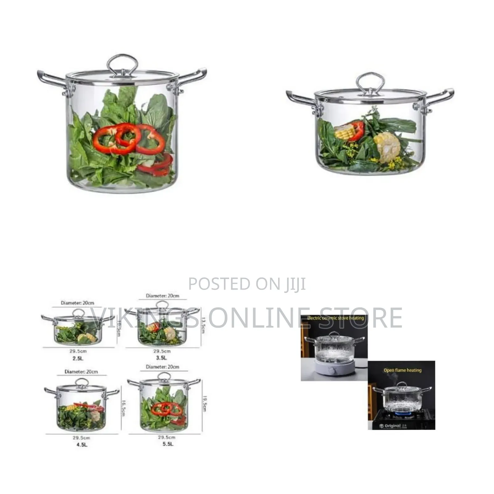 5.5L Glass Clear Saucepan, Glass Stovetop Heat Resistant Cooking Pot