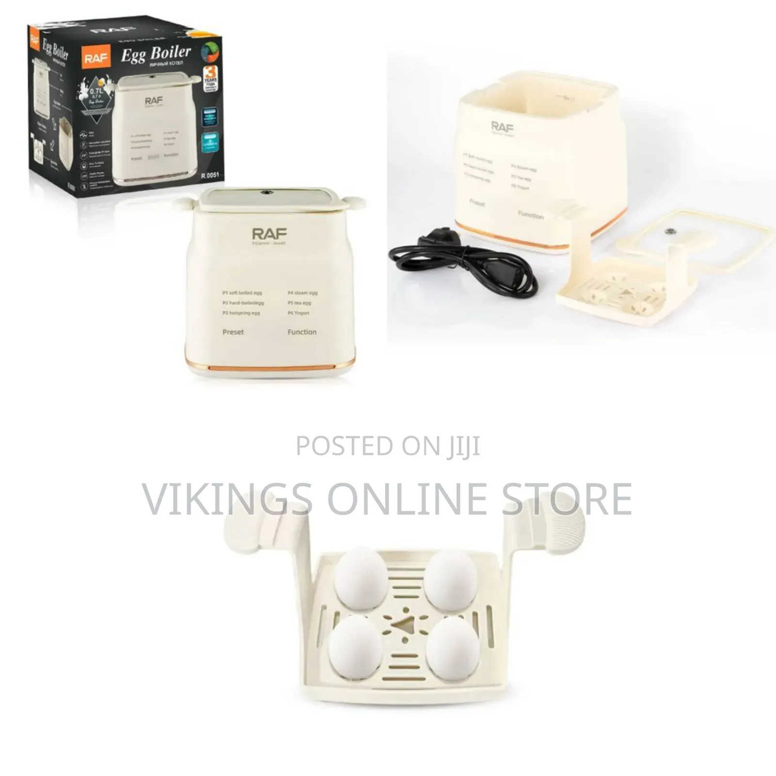 RAF Household 300W 0.7l Egg Cooker 6 Function Automatic Fast Time