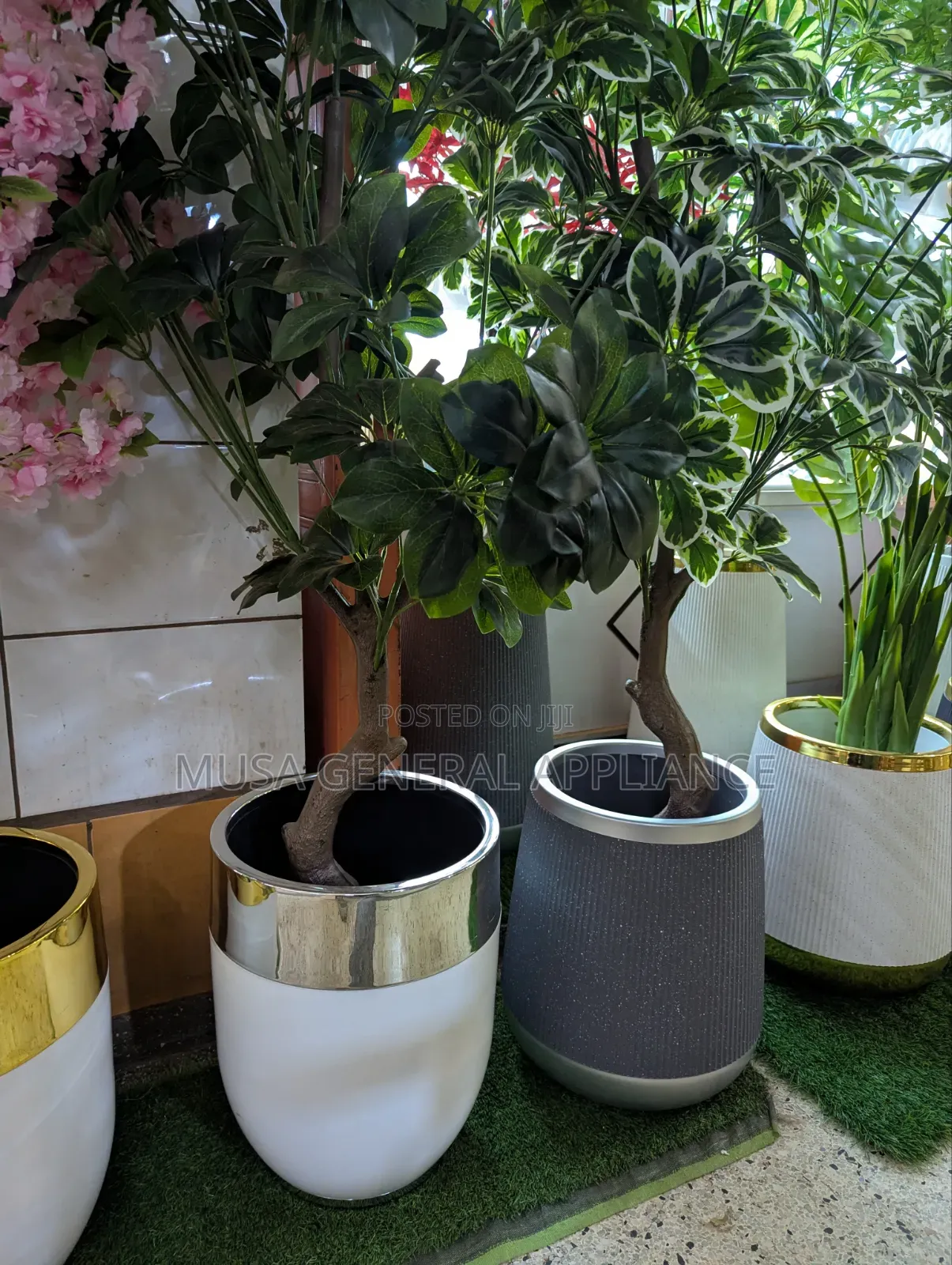 White and Silver-Trimmed Modern Planter