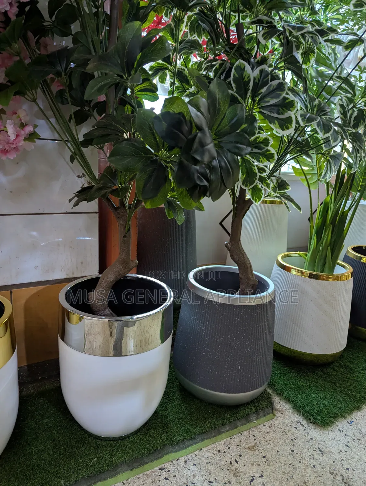 White and Silver-Trimmed Modern Planter