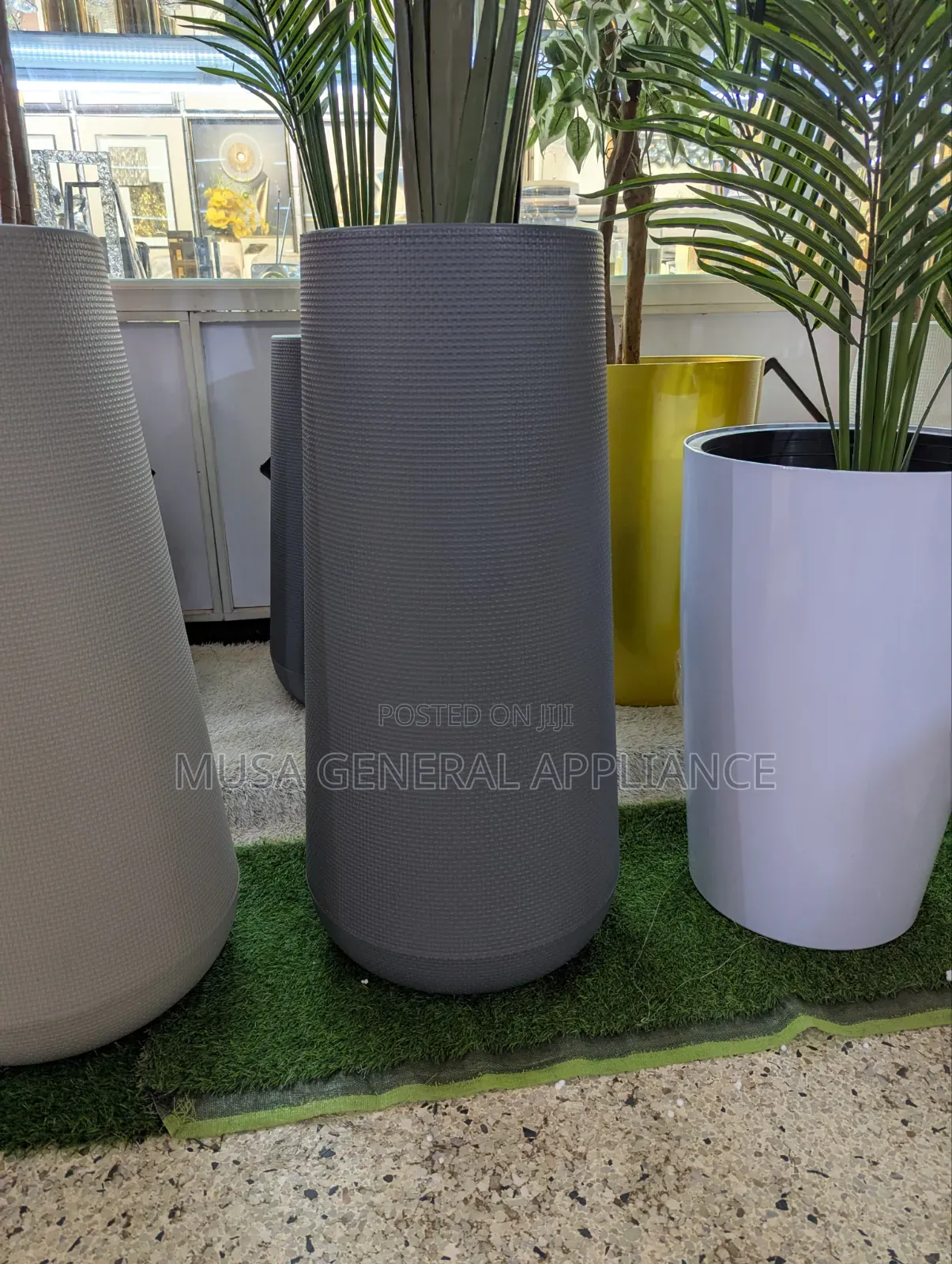 Tall, Textured Grey Cylindrical Planter Pots Large