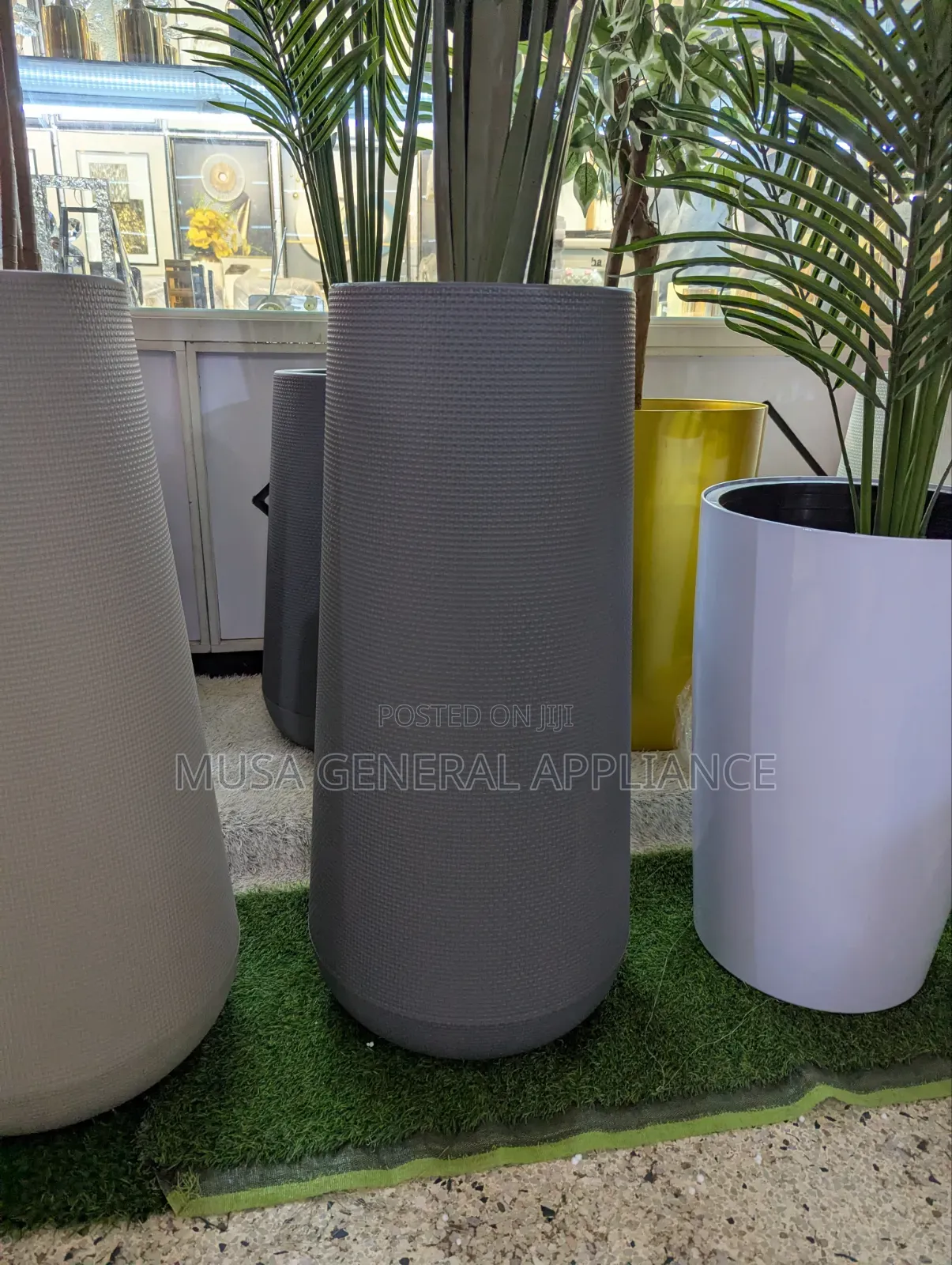 Tall, Textured Grey Cylindrical Planter Pots Large