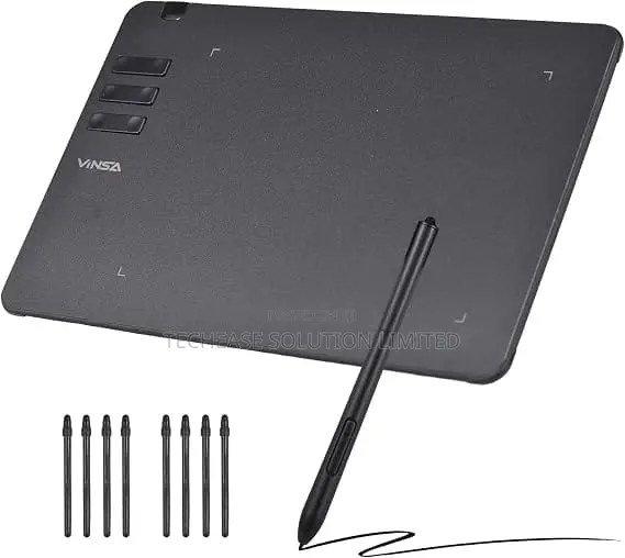 VINSA T605 Drawing Tablet, 16384 Levels, 6 Keys, Battery-Free Pen