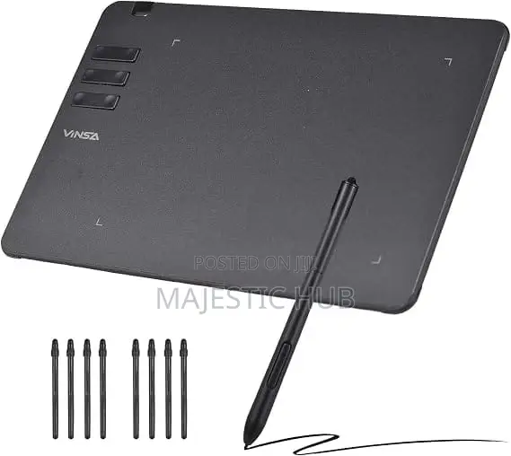 VINSA T605 Drawing Tablet, 16384 Levels, 6 Keys, Battery-Free Pen