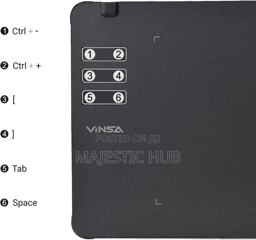 VINSA T605 Drawing Tablet, 16384 Levels, 6 Keys, Battery-Free Pen