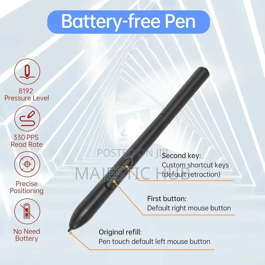VINSA T605 Drawing Tablet, 16384 Levels, 6 Keys, Battery-Free Pen