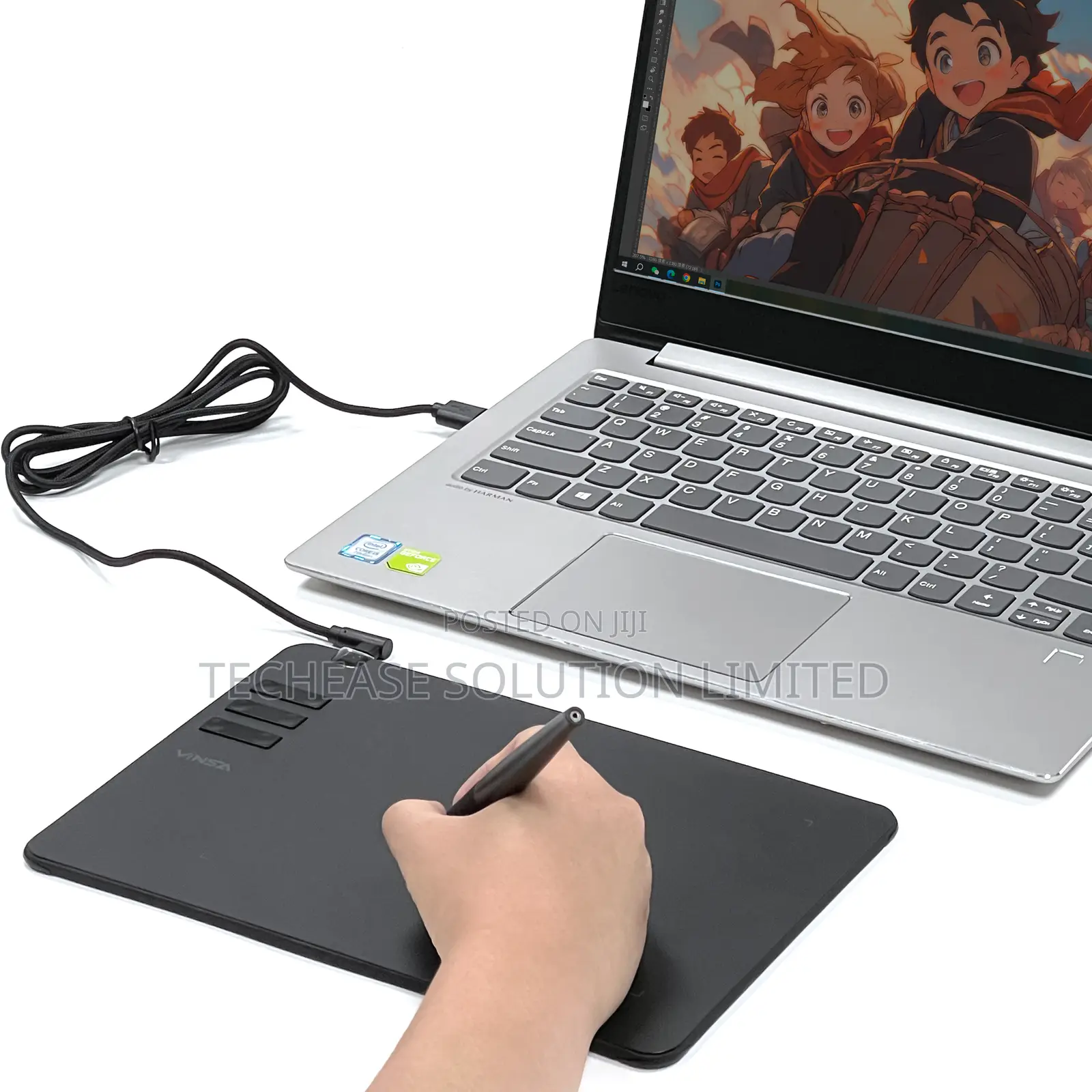 VINSA T605 Drawing Tablet, 16384 Levels, 6 Keys, Battery-Free Pen