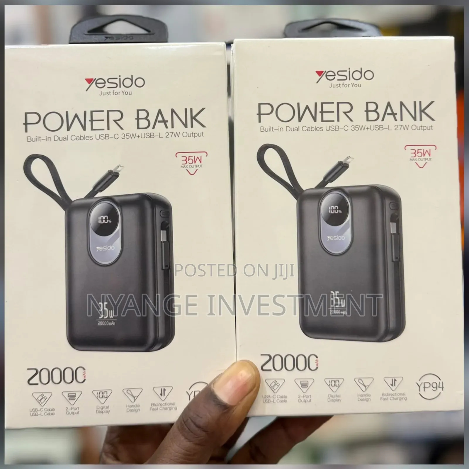 YESIDO YP94 Power Bank With Built-in Type-C Lightning Cables 20,000