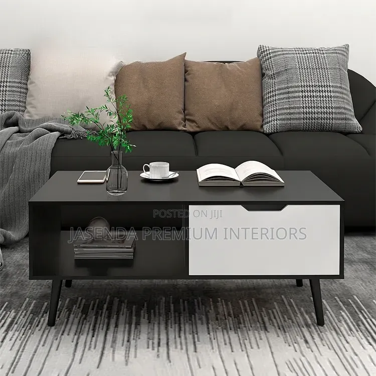 Wooden Center Table 100cm Black and White | Coffee Table 