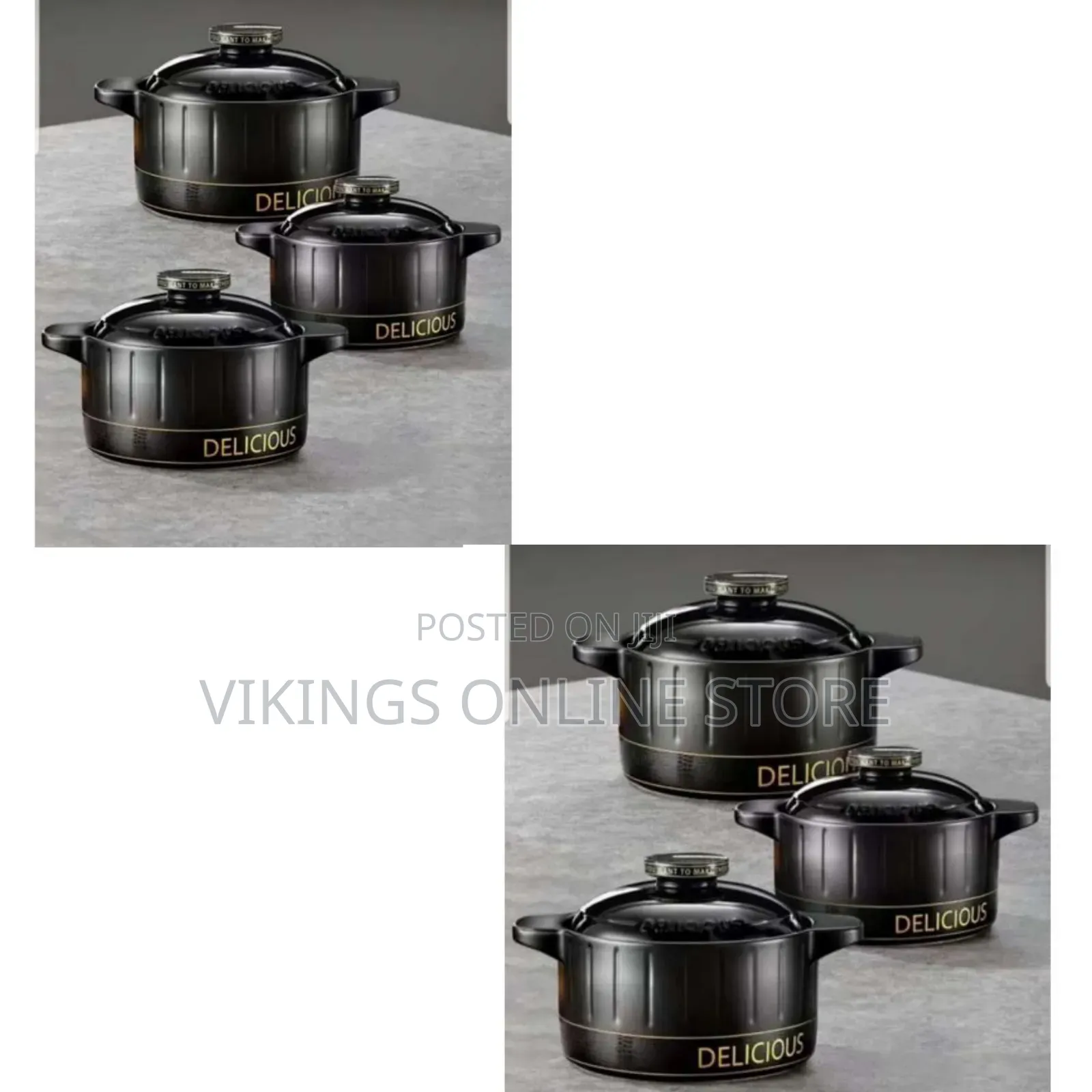 3 Piece Bakelite Handle Cookware 3-Quart Ceramic Casserole/Clay Pot
