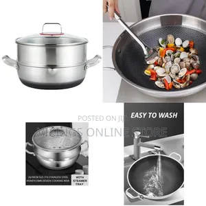 34Cm Non-Stick Steamer Induction Wok Cookware Saucepan Pot- Silver