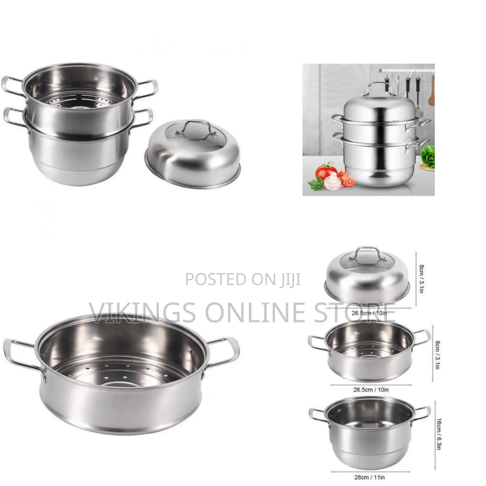 28Cm - 3 Layer Stainless Steel Food Saucepan and Steamer Soup Pot