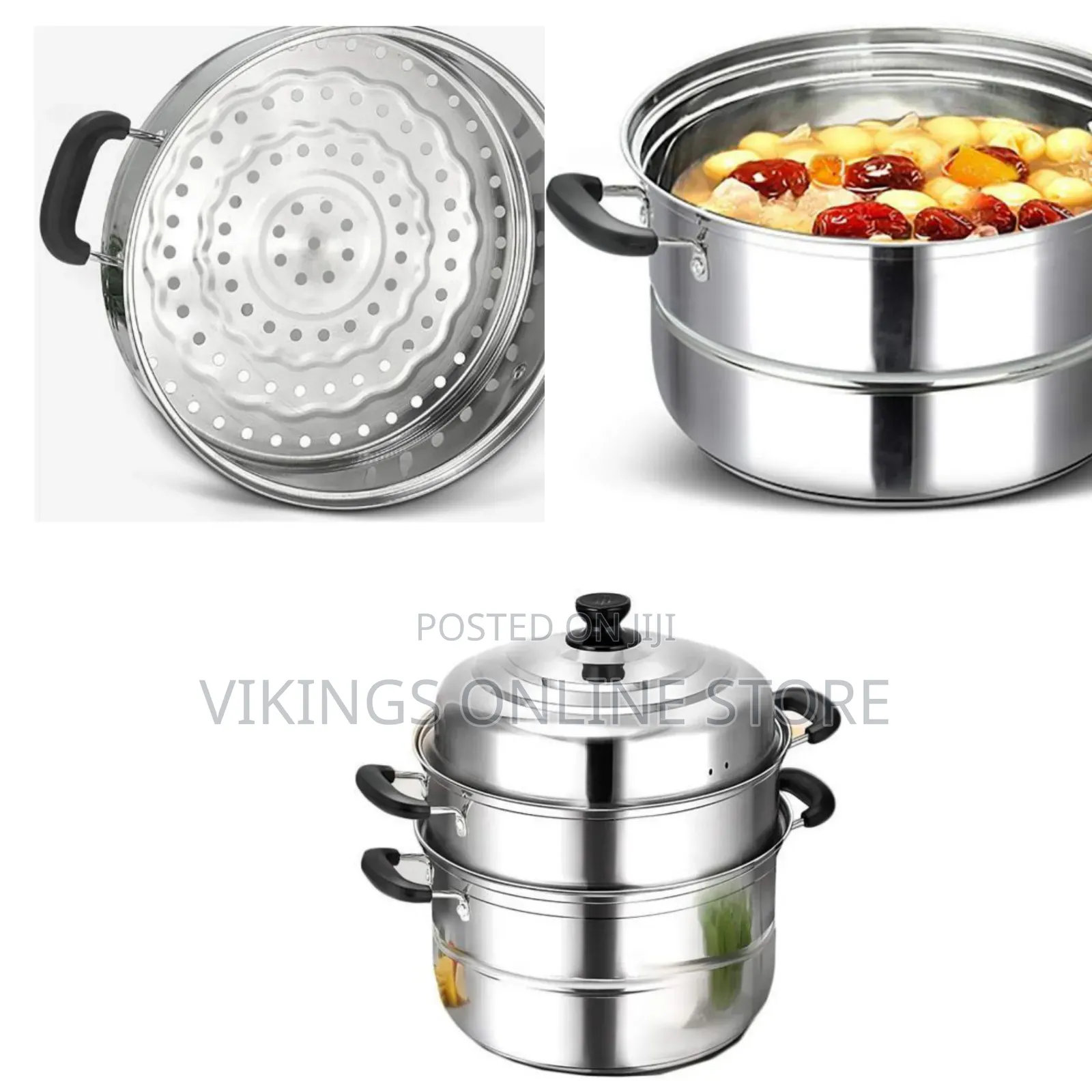 3 Layer Stainless Steel Saucepan and Steamer Soup Pot,30Cm-Silver