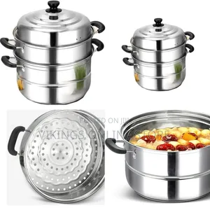 3 Layer Stainless Steel Saucepan and Steamer Soup Pot,32Cm-Silver