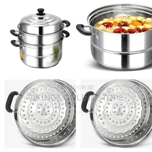 3 Layer Stainless Steel Saucepan and Steamer Soup Pot,28Cm-Silver