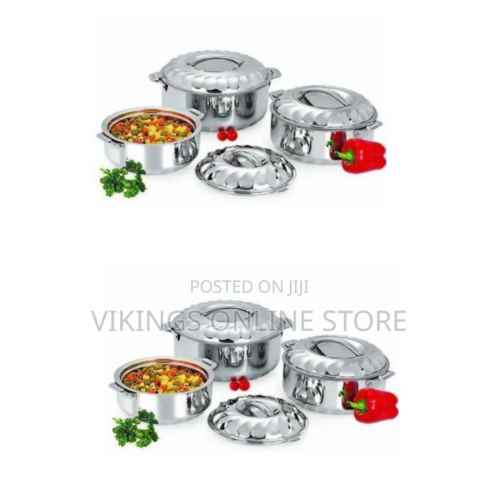 3pc Steel Hot Pots/ Serving Dishes - Silver