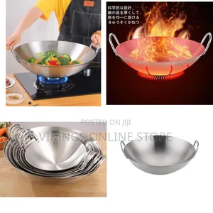 45CM Chinese Wok, Stainless Steel, Deep Vegetable Fry Pan, Double
