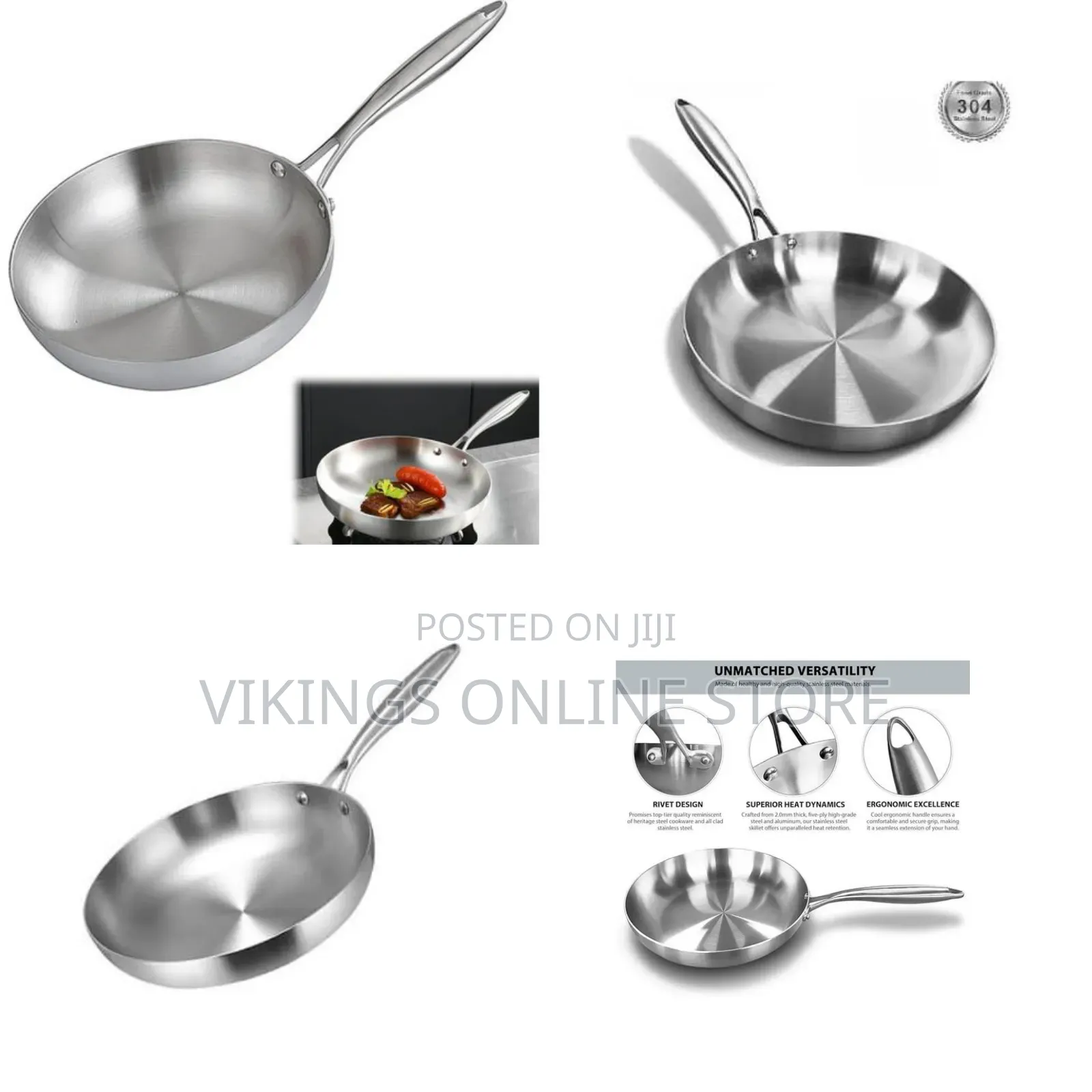 22cm Stainless Steel Uncoated Omelette Frying Pan Skillet