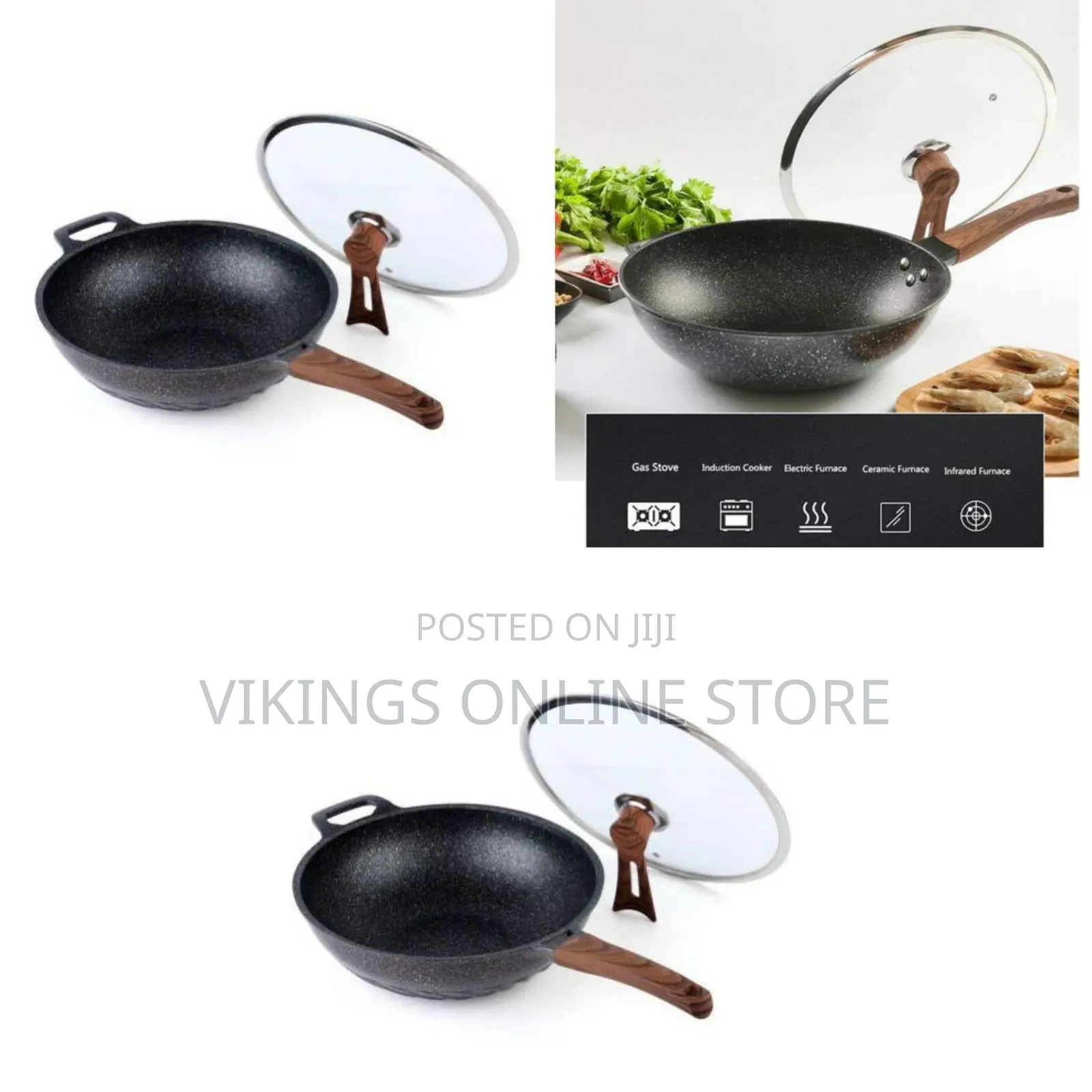 30CM Deep Frying Pan Multifunction With Cover Lid Marble Coating