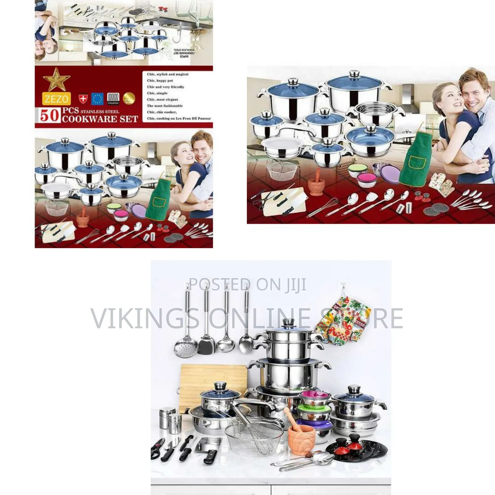 50pcs Stainless Steel Cookware Sets Cooking Frying Pans Pots Saucepan