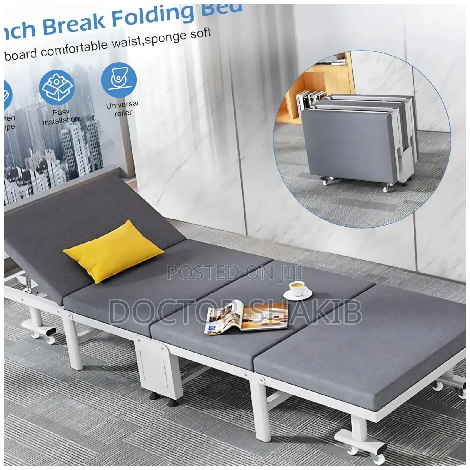 Portable Foldable Bed With 6-Position Backrest