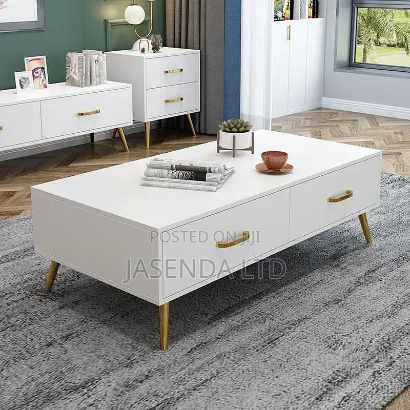Wooden Center Table 110cm White Gloss | Coffee Table 