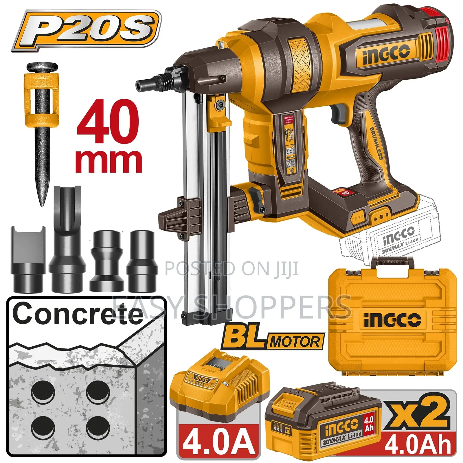 INGCO 20V Brushless Cordless Concrete Nailer Brad Nailer