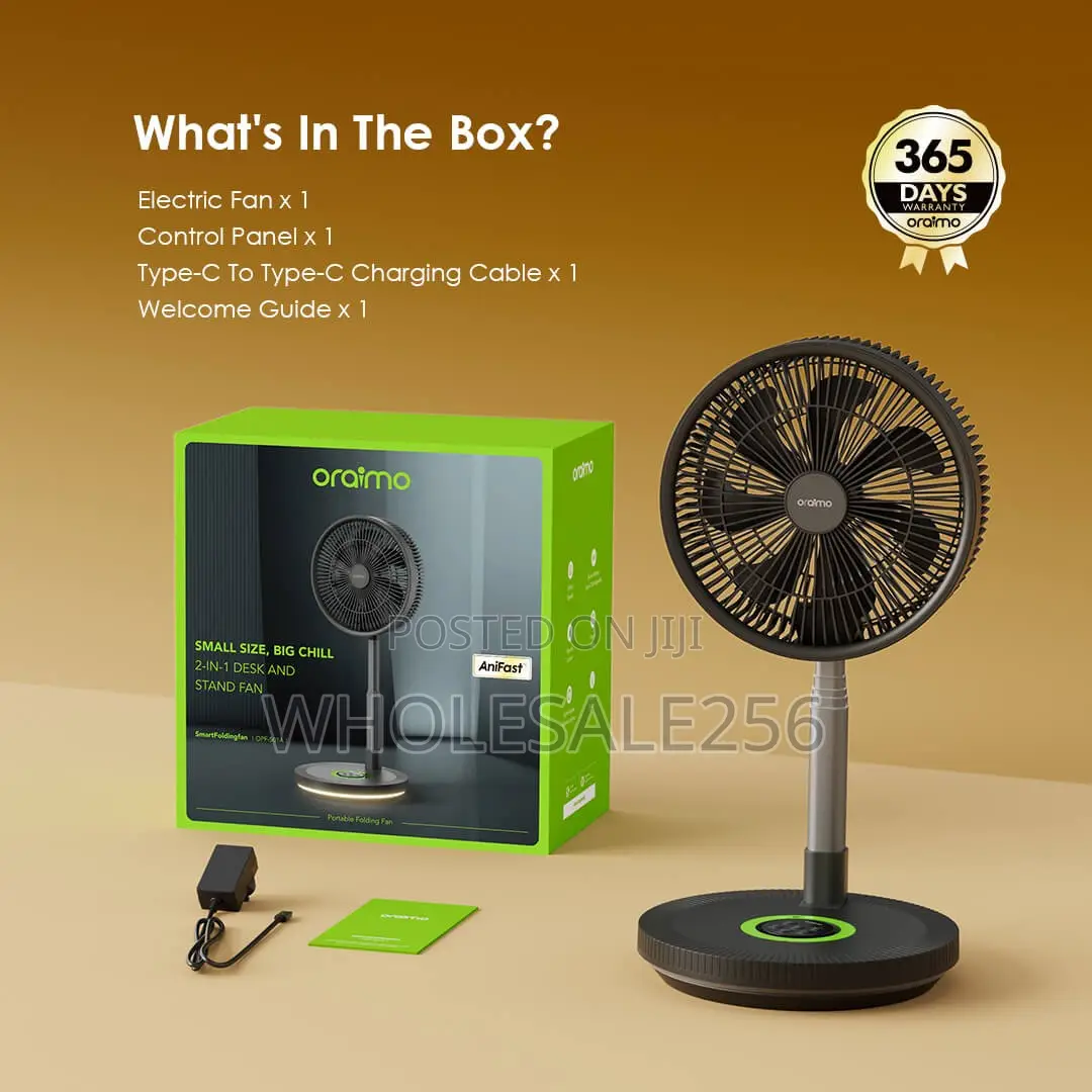 Oraimo Power Turbo Fan OPF-502A Small Size,big 2in1 Desk and Stand Fan