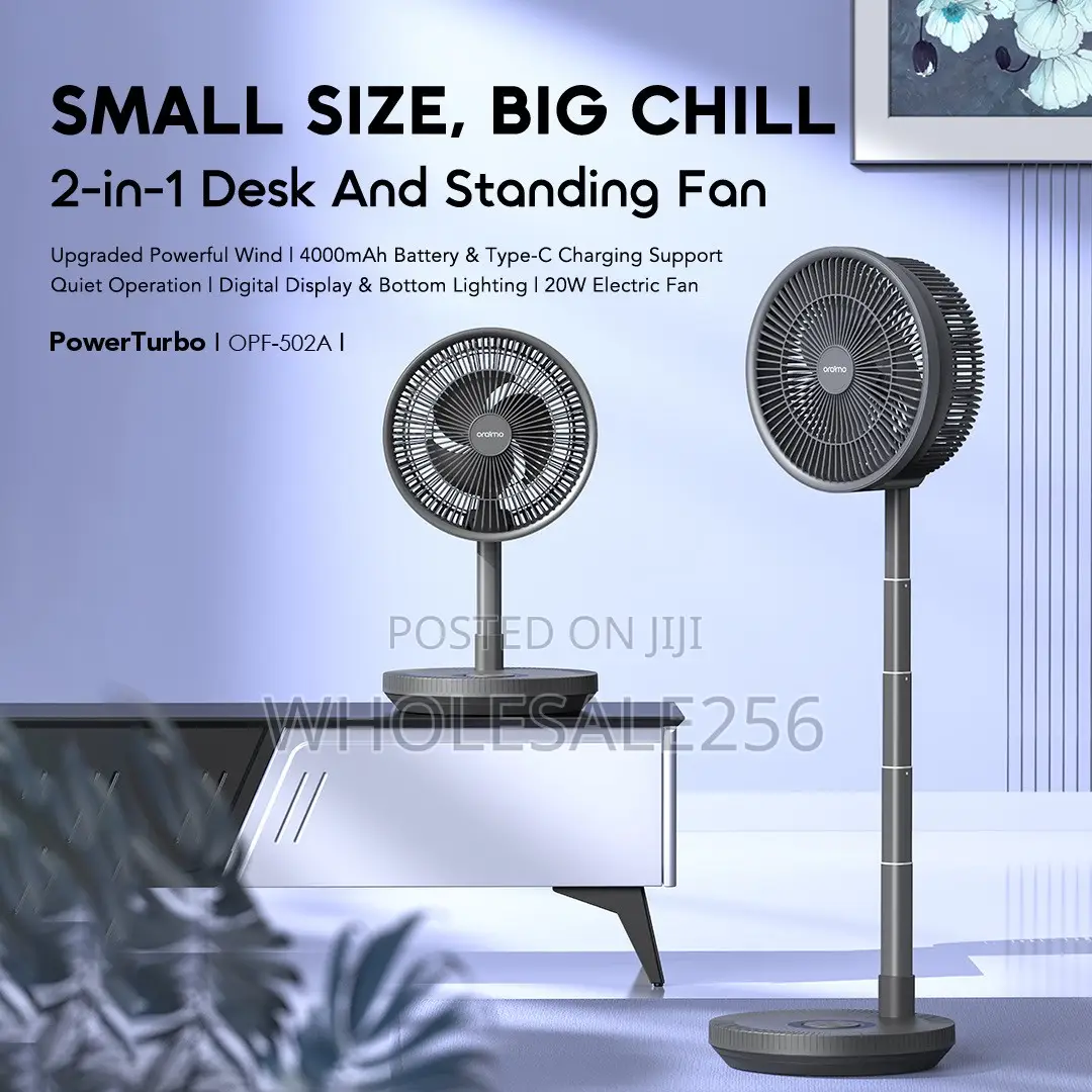 Oraimo Power Turbo Fan OPF-502A Small Size,big 2in1 Desk and Stand Fan