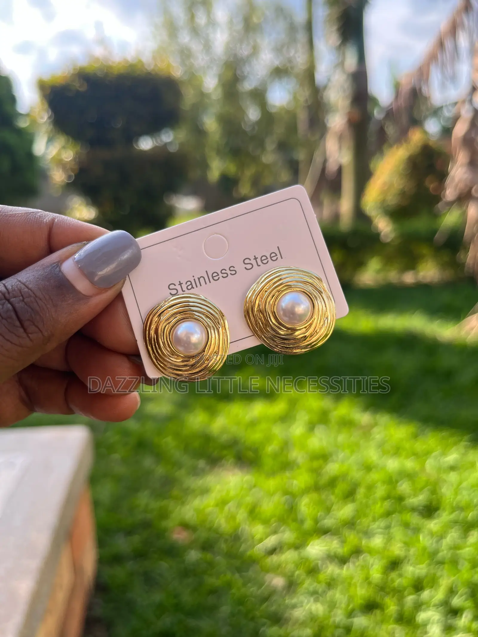 Gold Swirl Pearl Stainless Steel Studs