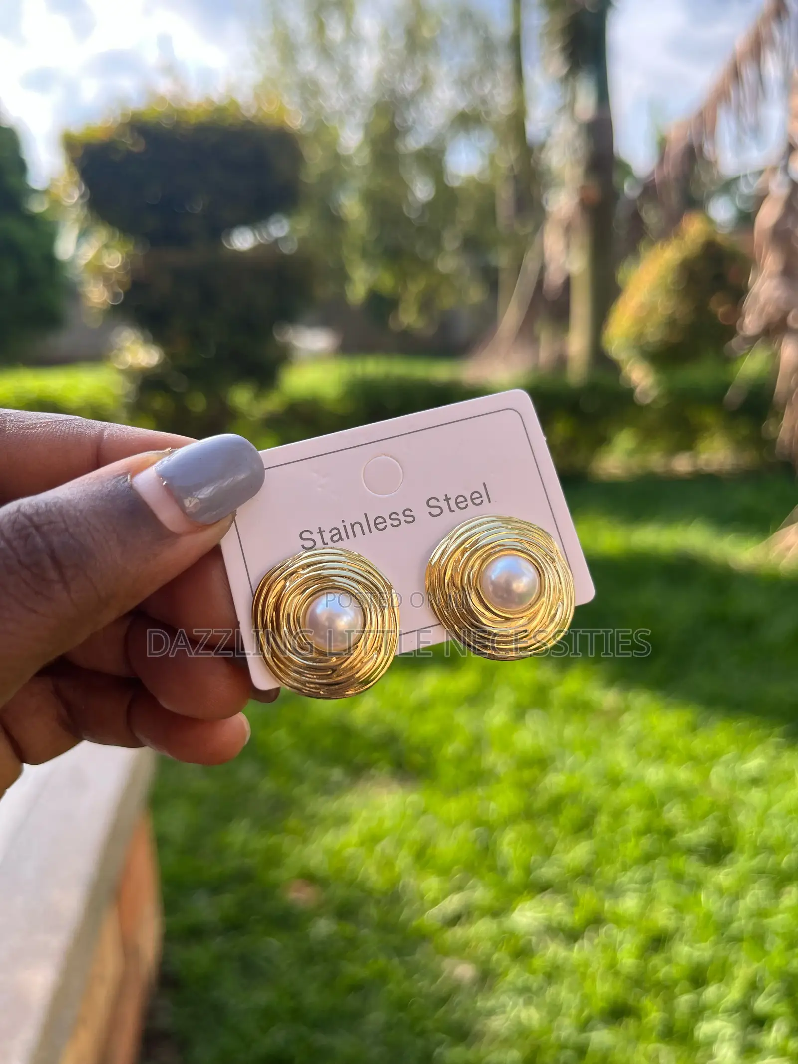 Gold Swirl Pearl Stainless Steel Studs