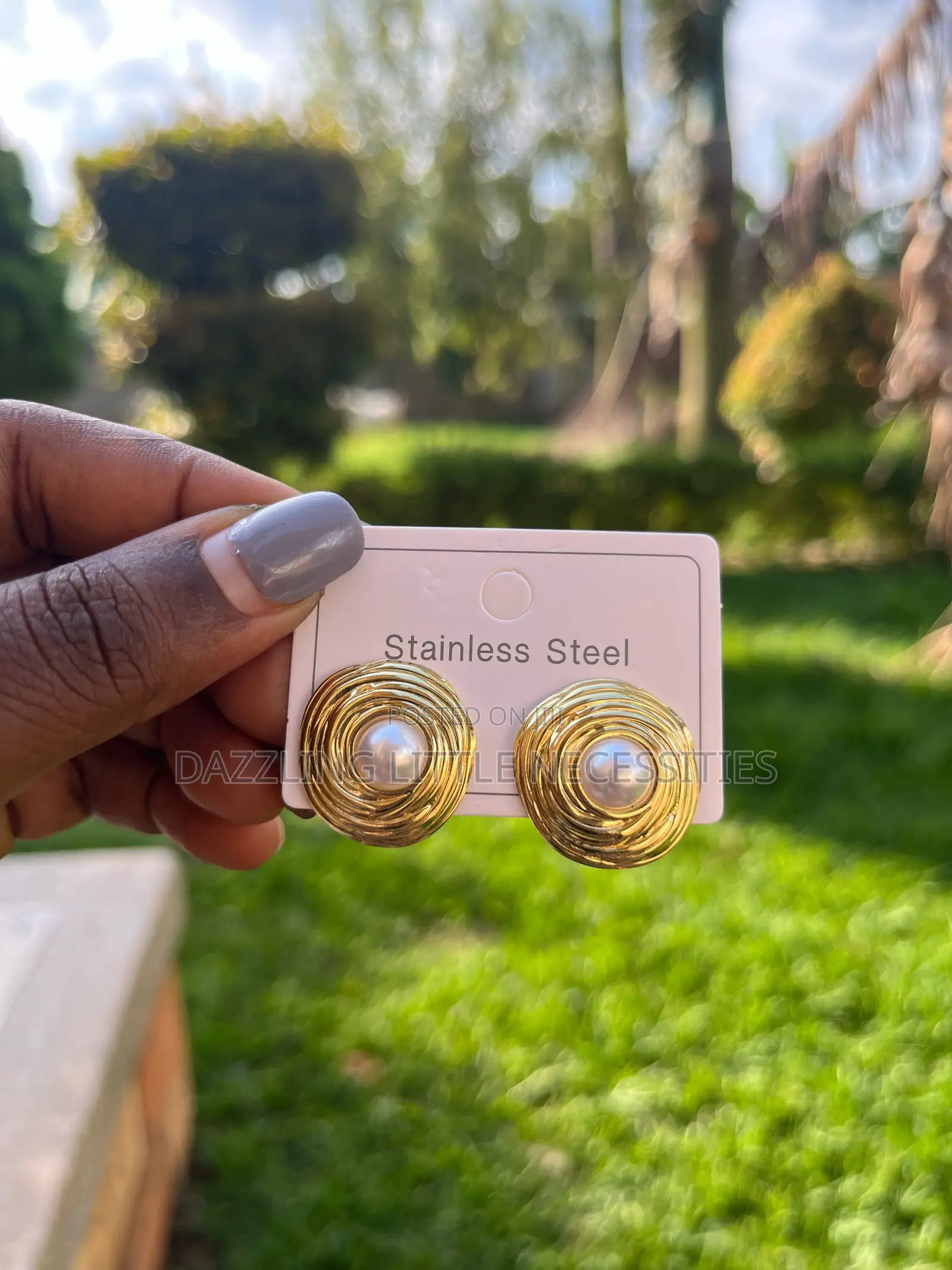 Gold Swirl Pearl Stainless Steel Studs